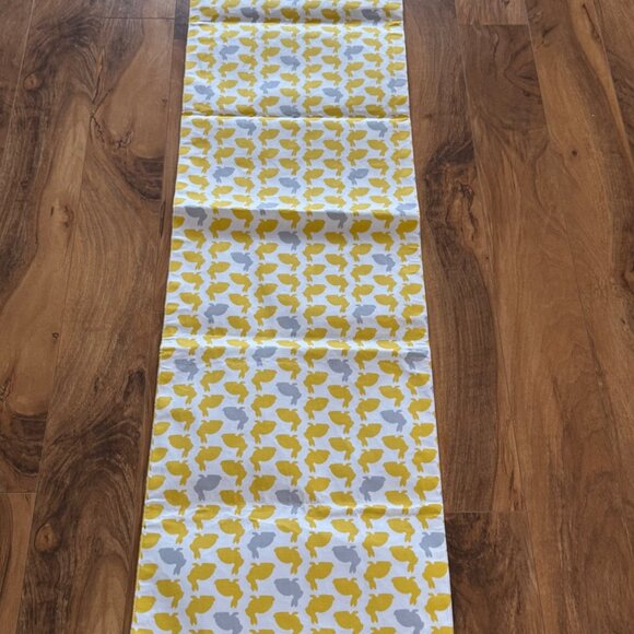 Cynthia Rowley Yellow & Gray Rabbit Print Table Runner Cotton 71" X 15" Spring - Picture 2 of 4